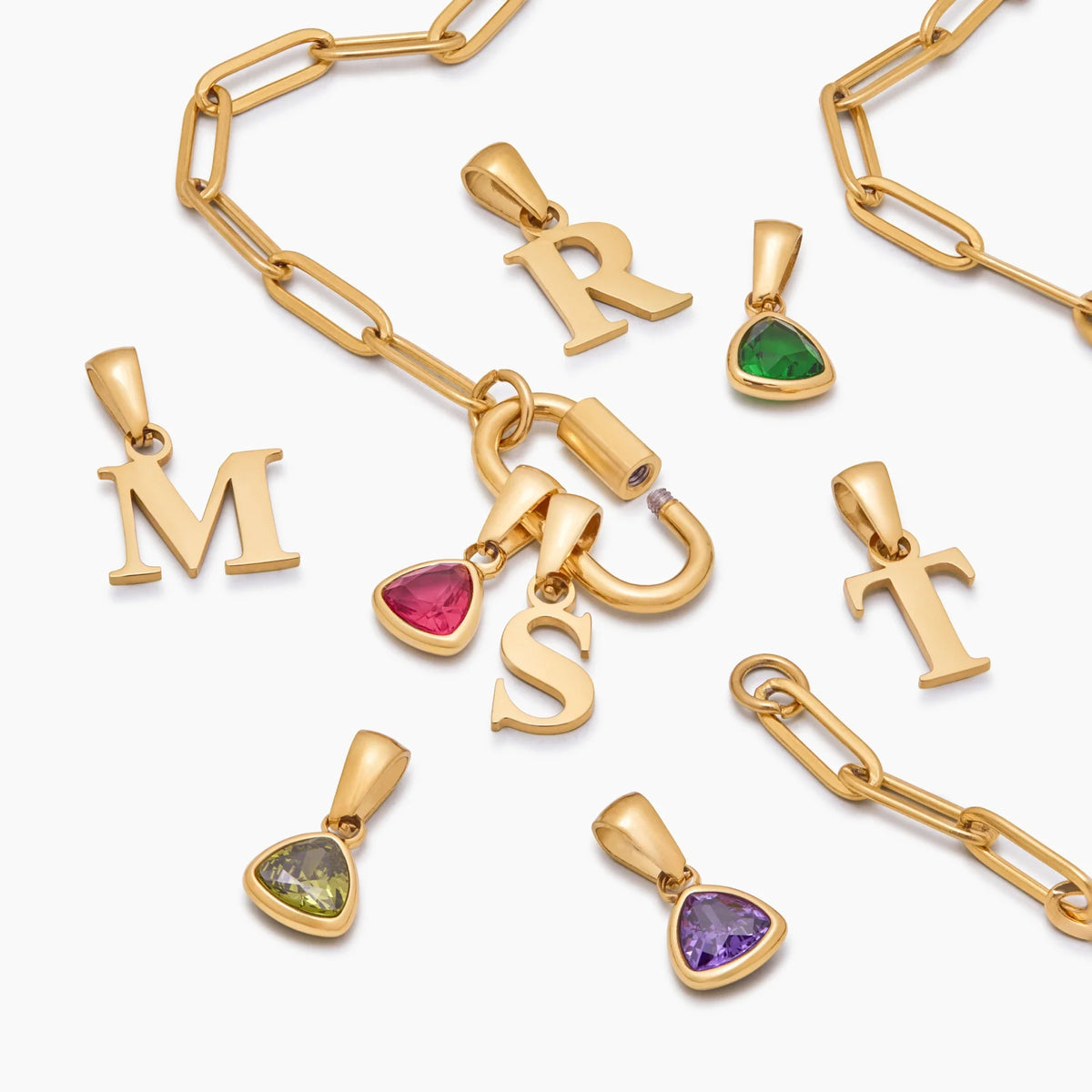 Carabiner Charm Lock Necklace With Initial & Birthstone