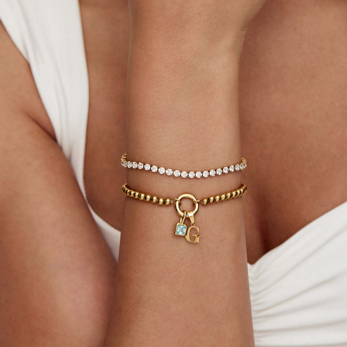 Beaded Initial Birthstone Bracelet