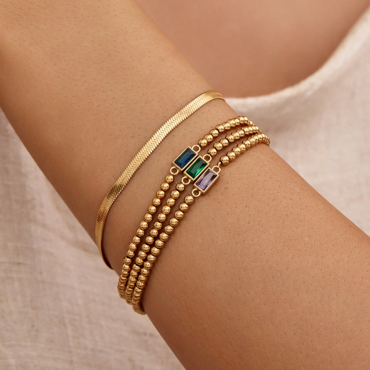 Gold Beaded Birthstone Bracelet