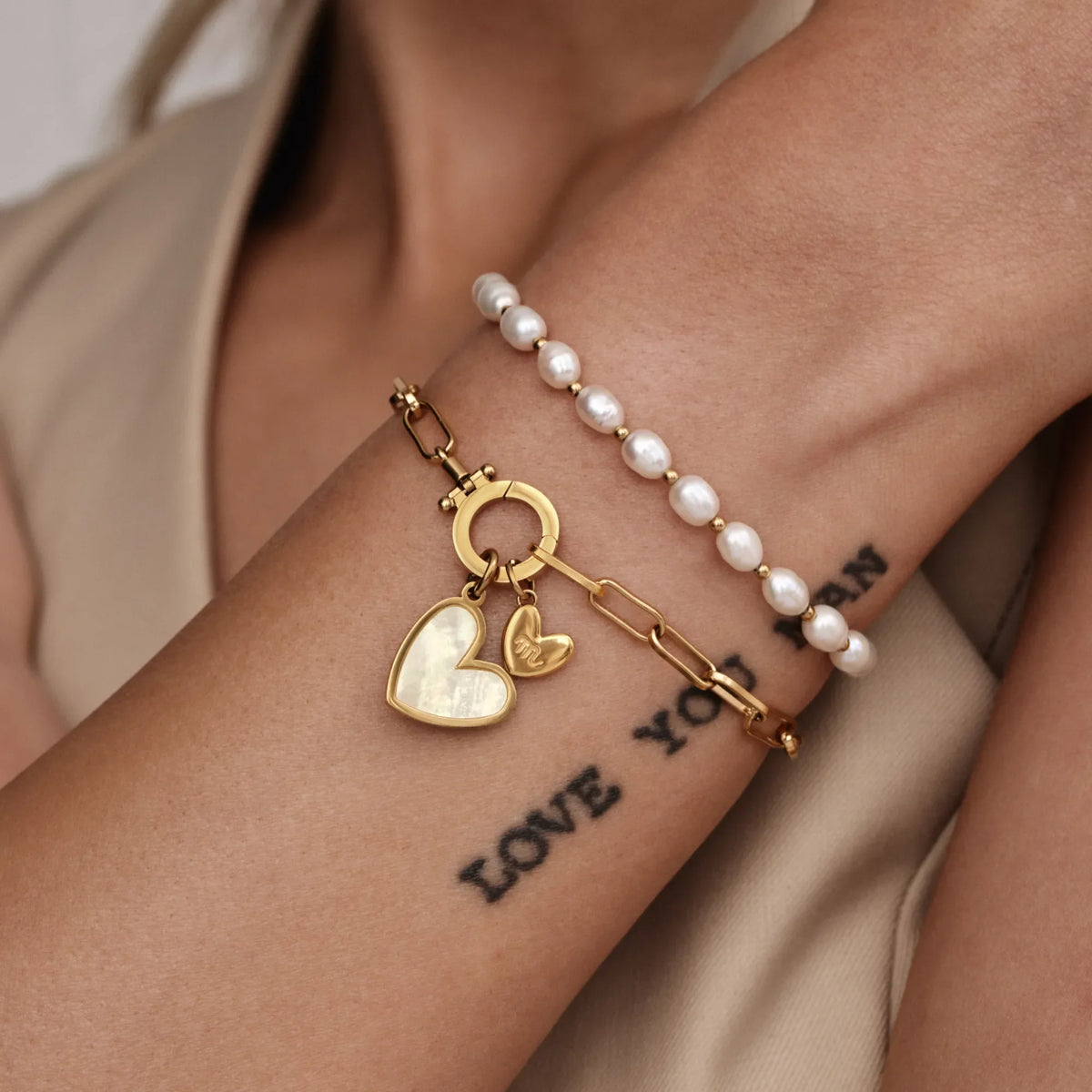 Paperclip Initial Heart Duo Bracelet
