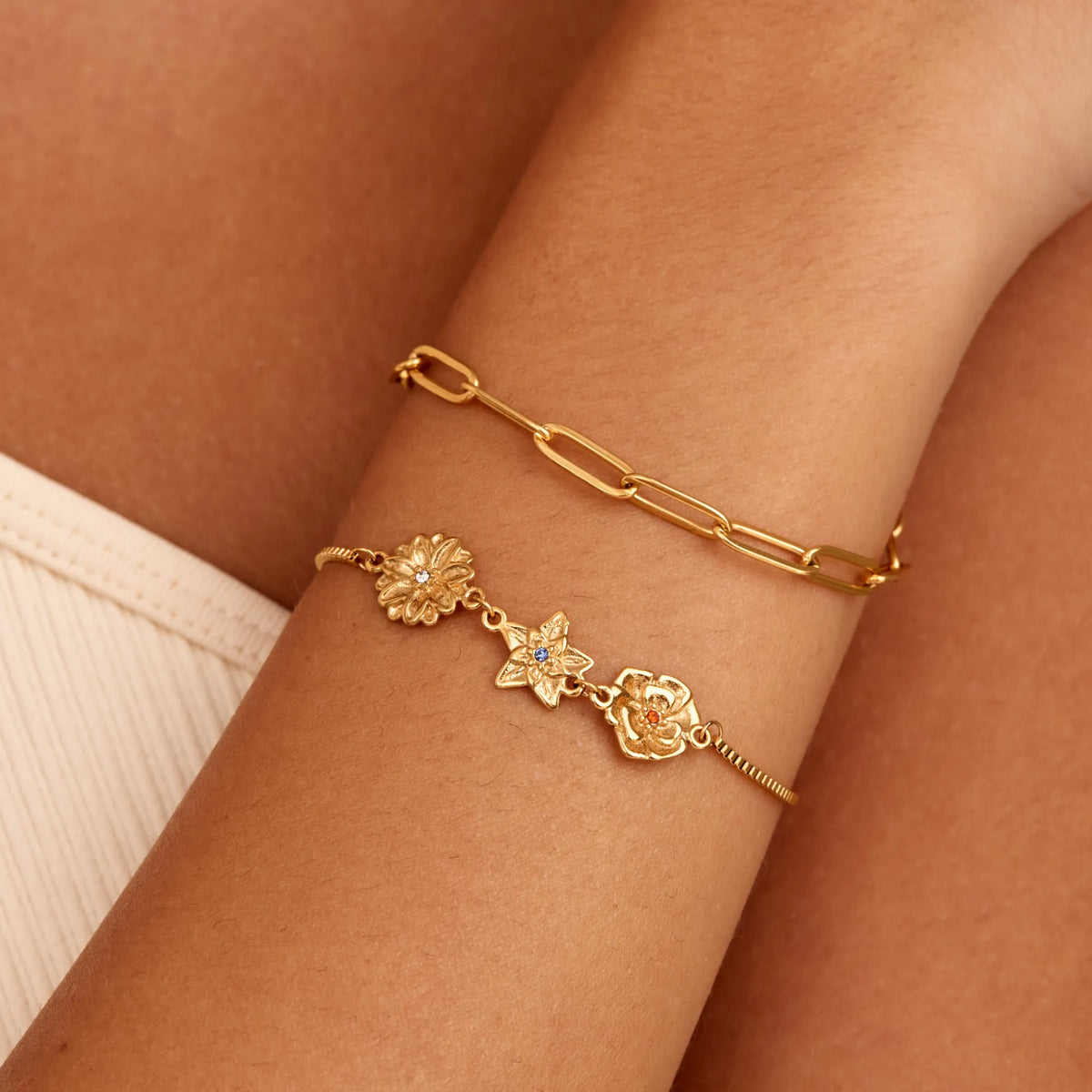 Personalized Birth Flower Charm Bracelet