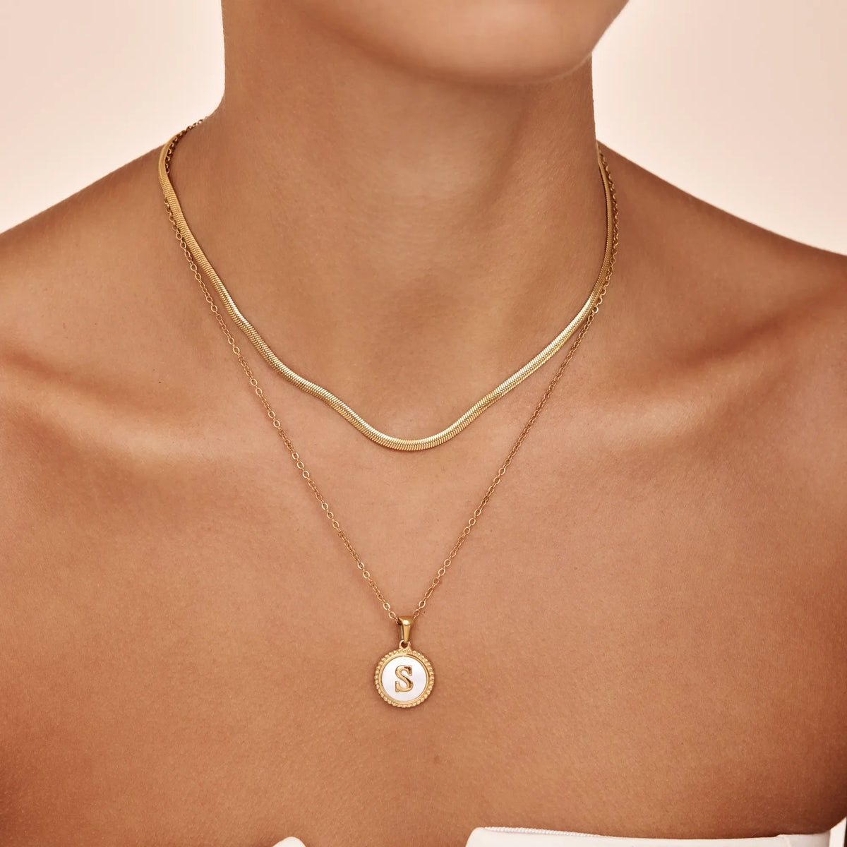 Mother Of Pearl Initial Pendant Necklace