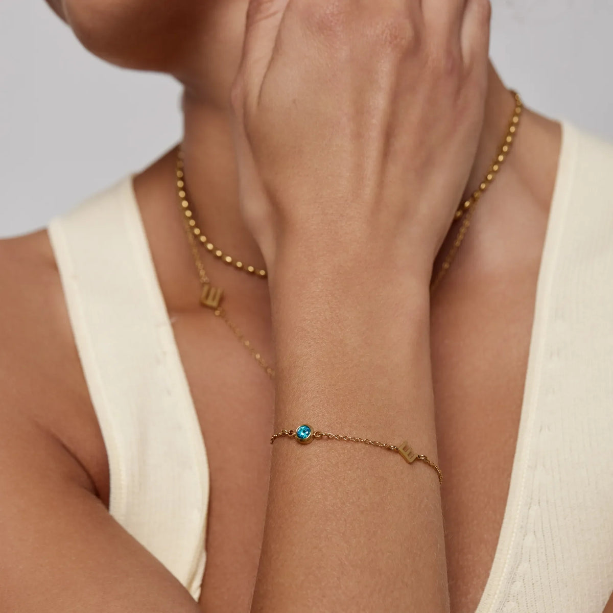 Side-Set Initial Birthstone Bracelet