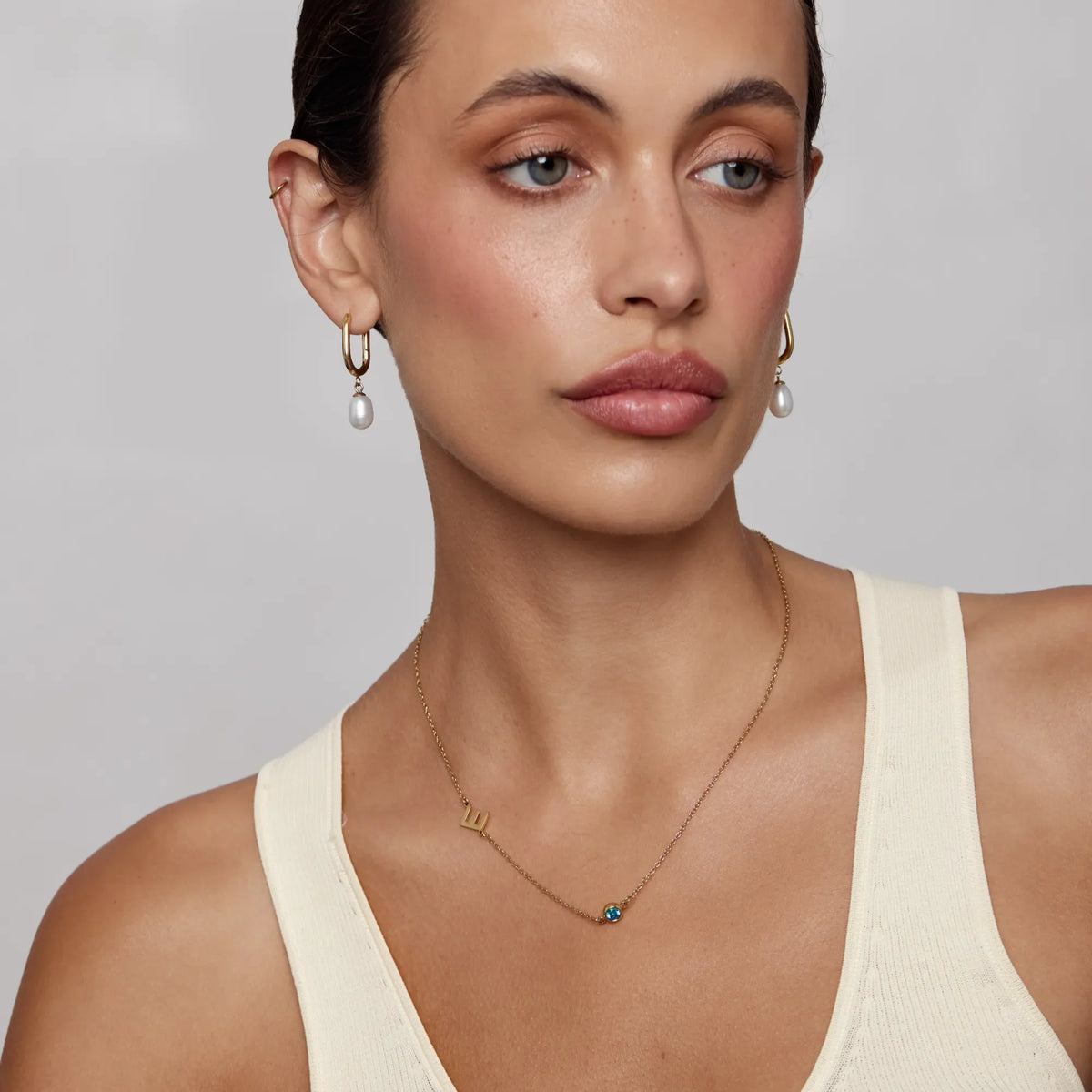 Side-Set Initial Birthstone Necklace