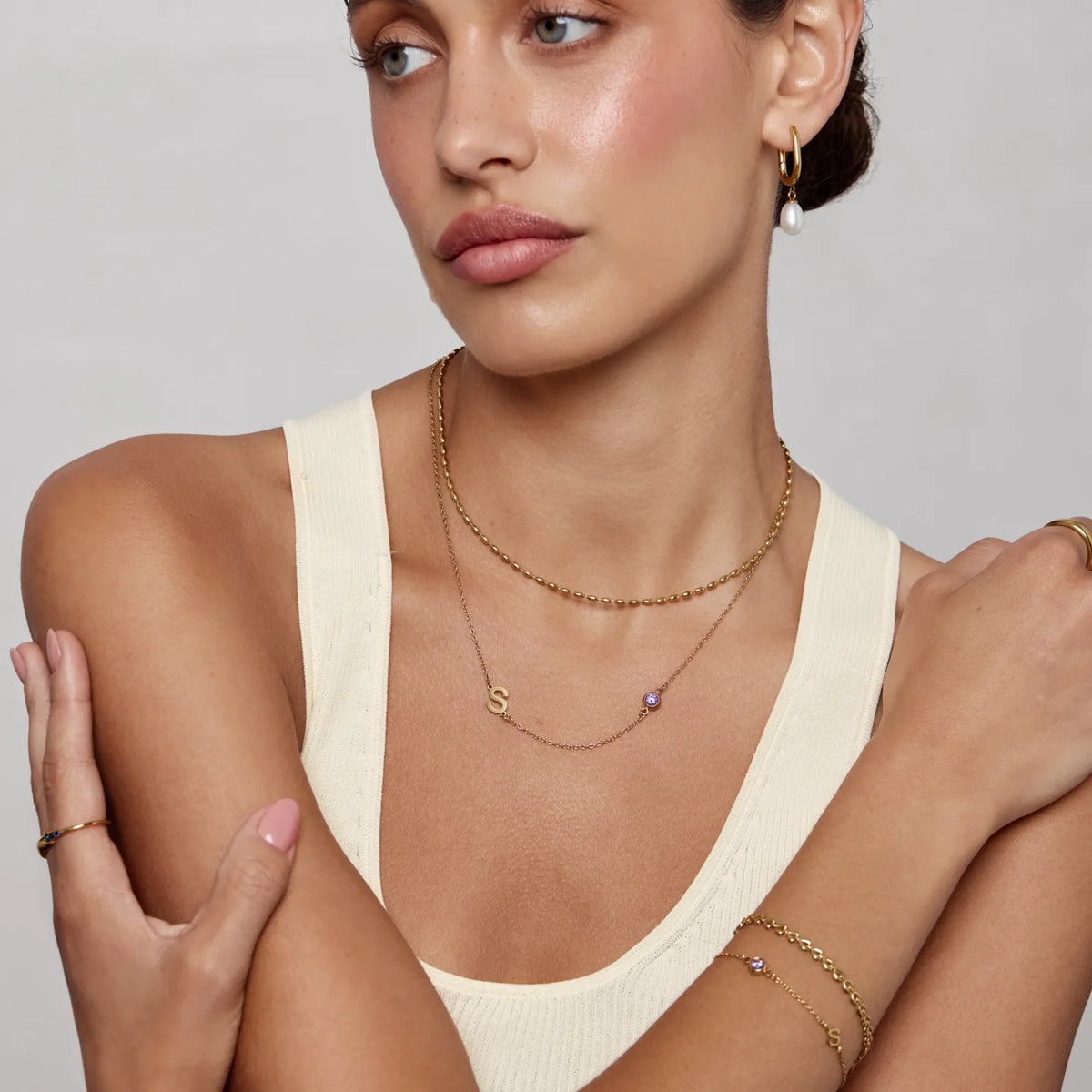 Side-Set Initial Birthstone Necklace