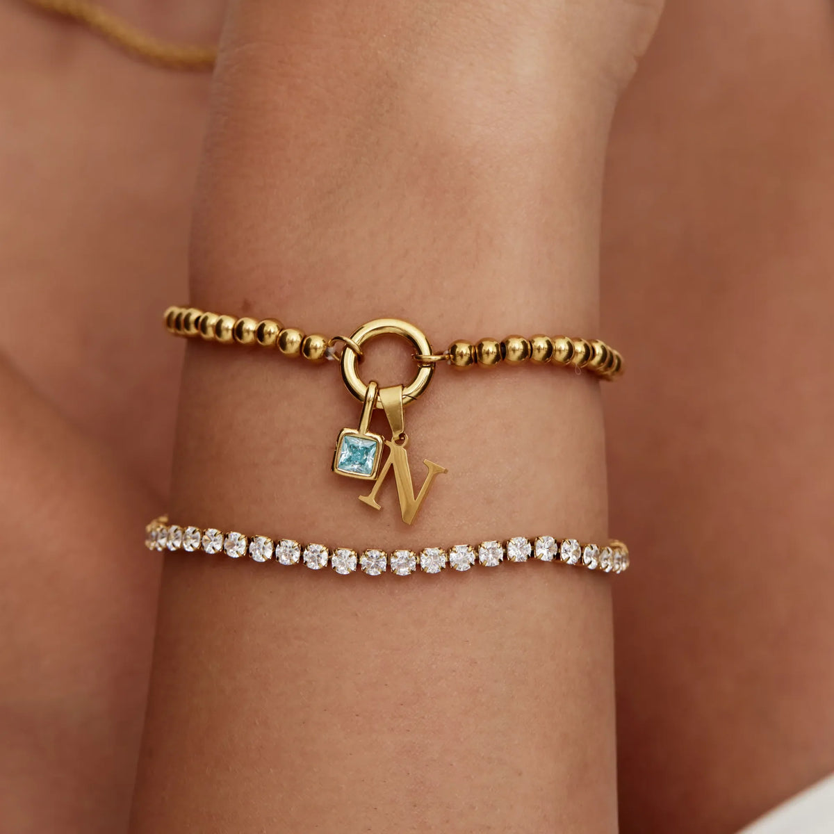 Beaded Initial Birthstone Bracelet