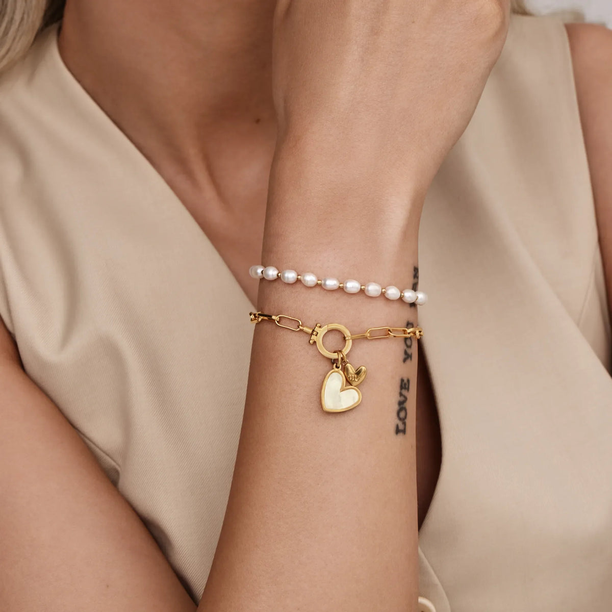 Paperclip Initial Heart Duo Bracelet