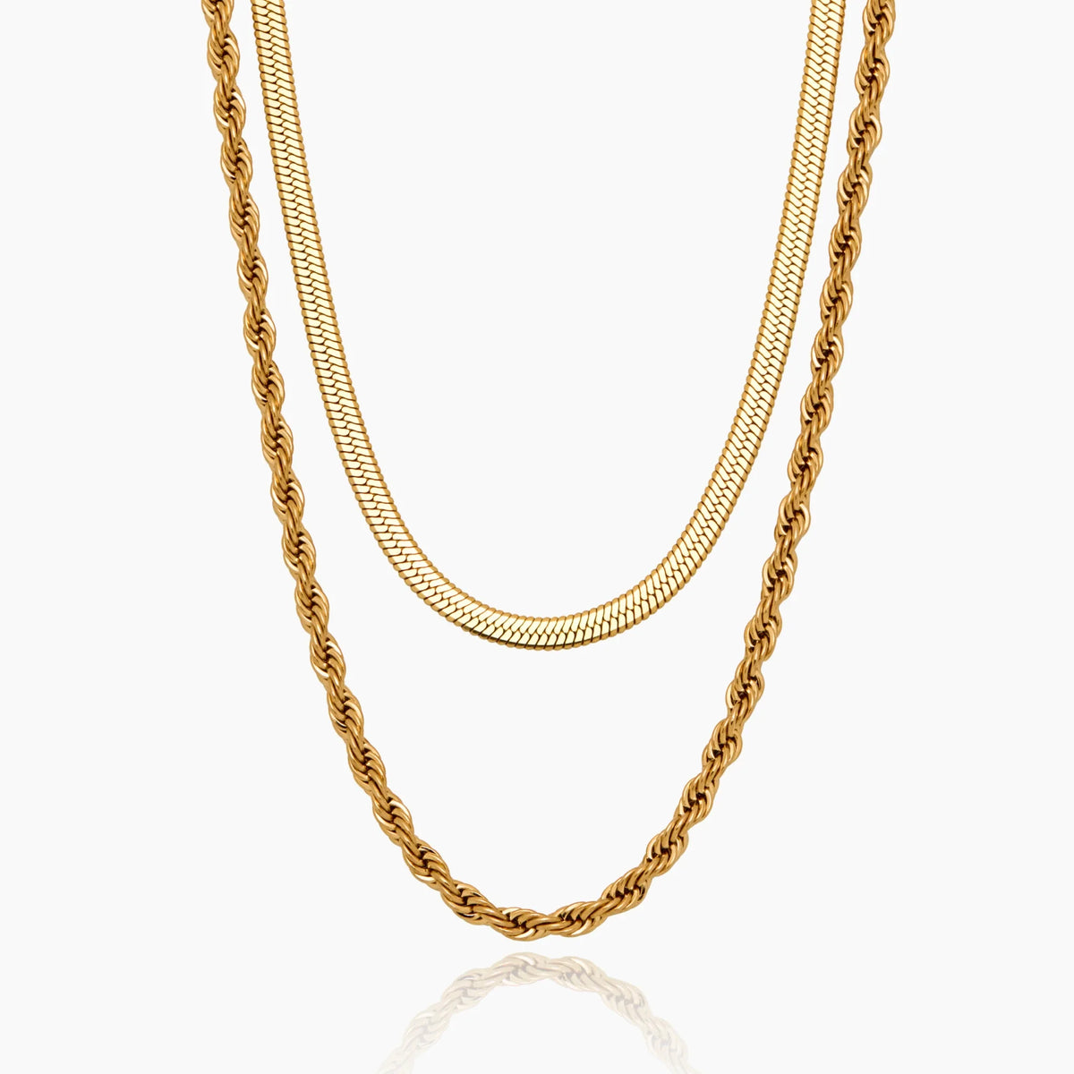 Herringbone & Rope Chain Layered Necklace