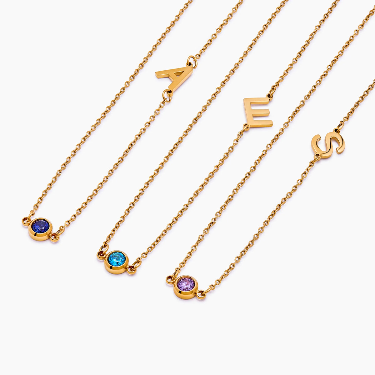 Side-Set Initial Birthstone Necklace